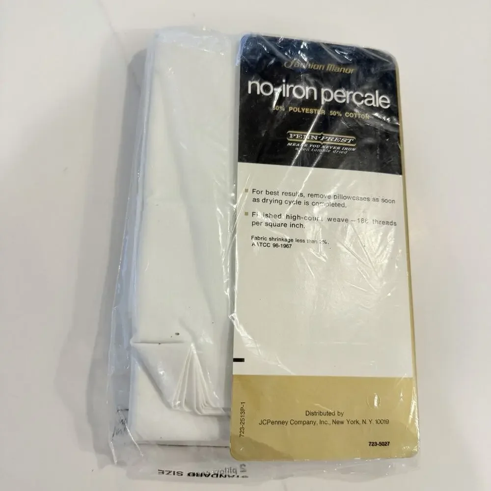 NEW Sealed Vintage JC Penney Fashion Manor 2 Standard Pillowcases White Percale